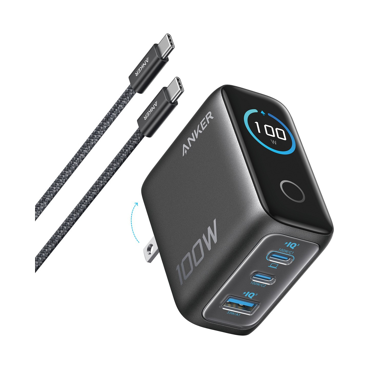 ANKER Charger 100W inkl. Display 2x USB-C 1x USB-A grey — Buy in Cyprus with Fast Delivery