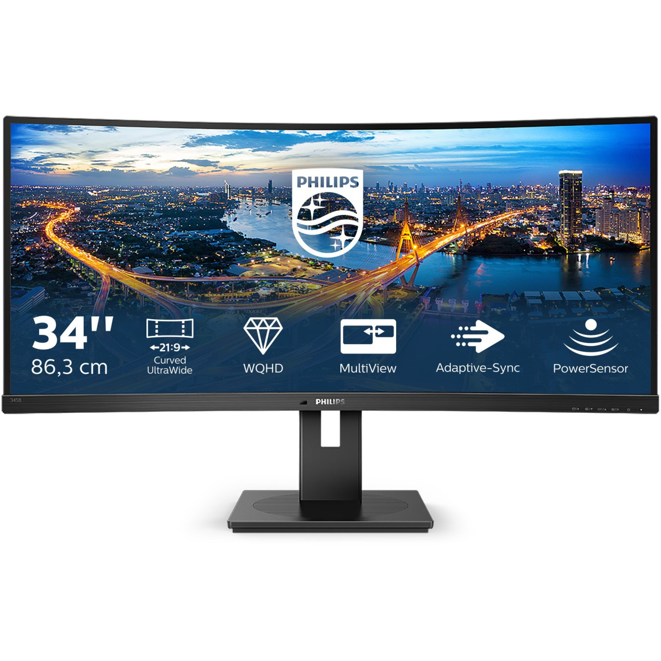 Philips 345B1C/00 - 34" Curved UWQHD (3440x1440) VA Monitor, 1500R, 100Hz, 4ms, USB Hub & Speakers, Black