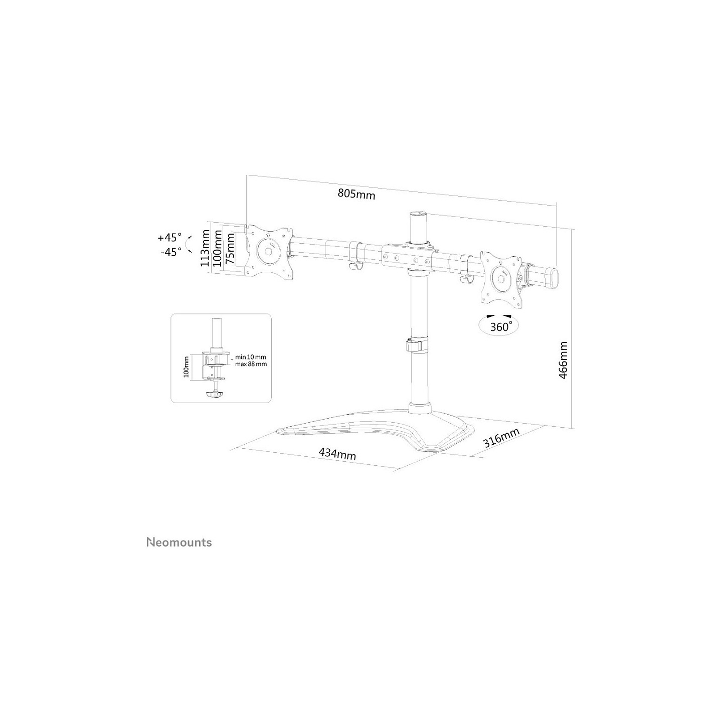 Neomounts Full-Motion-Tischhalterung für 10-27' Bildschirme 16KG NM-D335DBLACK Black — Buy in Cyprus with Fast Delivery
