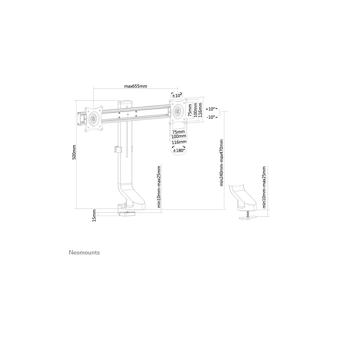 Neomounts FPMA-D860DBLACK Tischhalterung für zwei Flachbildschirme bis 27' (69 cm) 7KG — Buy in Cyprus with Fast Delivery