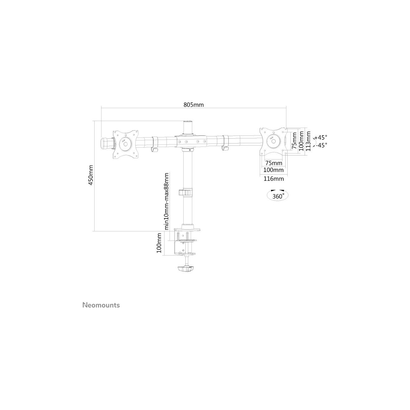 Neomounts FPMA-DCB100DBLACK Tischhalterung für zwei Flachbildschirme bis 27' (69 cm) — Buy in Cyprus with Fast Delivery