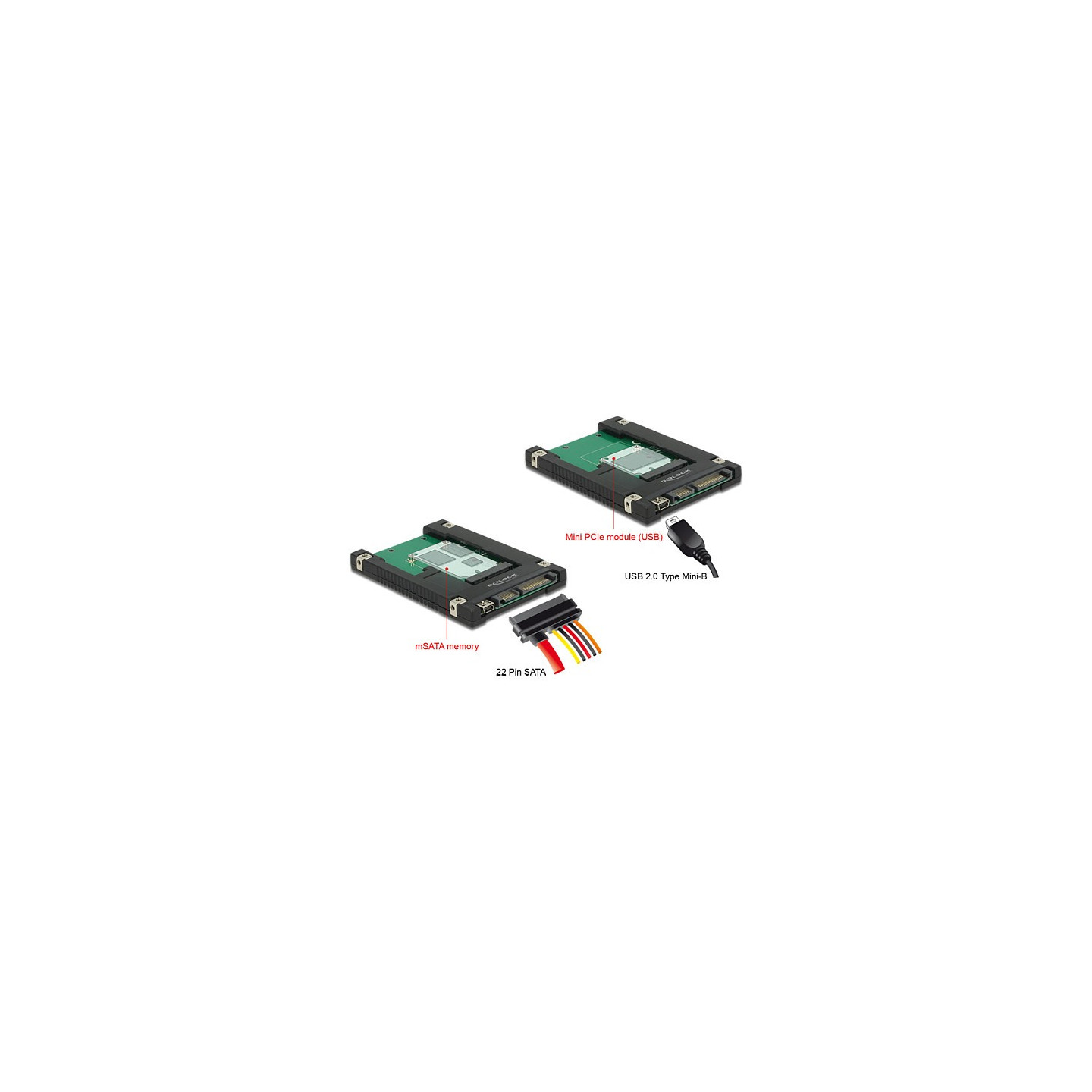 2.5? Konverter SATA 22 Pin USB 2.0 Typ Mini-B to 1 x mSATA Mini PCIe Slot — Buy in Cyprus with Fast Delivery