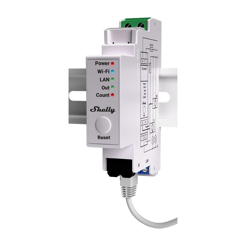 Shelly Relais 'Pro EM 50A' WLAN LAN Stromzähler Inkl. 2x 50A Klemmen Messfunktion BT DIN-Rail