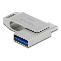 Delock USB 3.2 Gen 1 Flash Drive - 128GB, USB-C + USB-A, Metal Swivel, Silver — Buy in Cyprus with Fast Delivery
