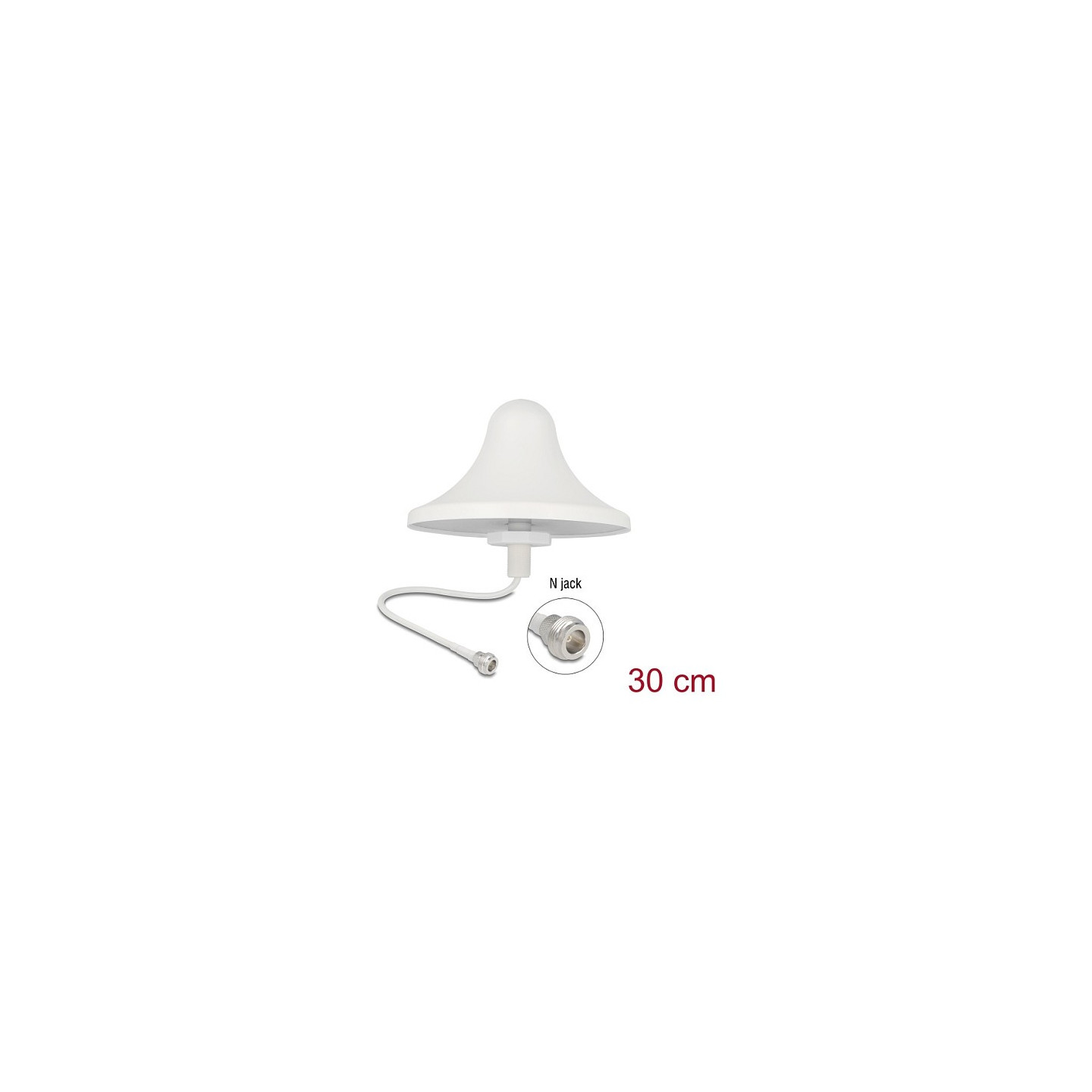 Delock 4G WiFi 2.4 GHz Antenne N Buchse 3 dBi 30 cm RG-58 omnidirektional Deckenmontage weiß