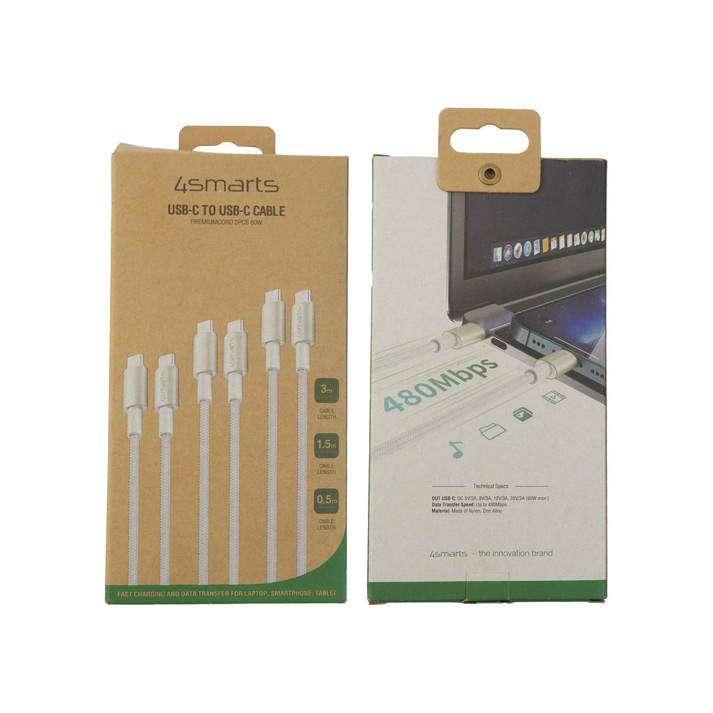 4smarts USB-C auf USB-C Kabel PremiumCord 60W 3erSet wei silb — Buy in Cyprus with Fast Delivery