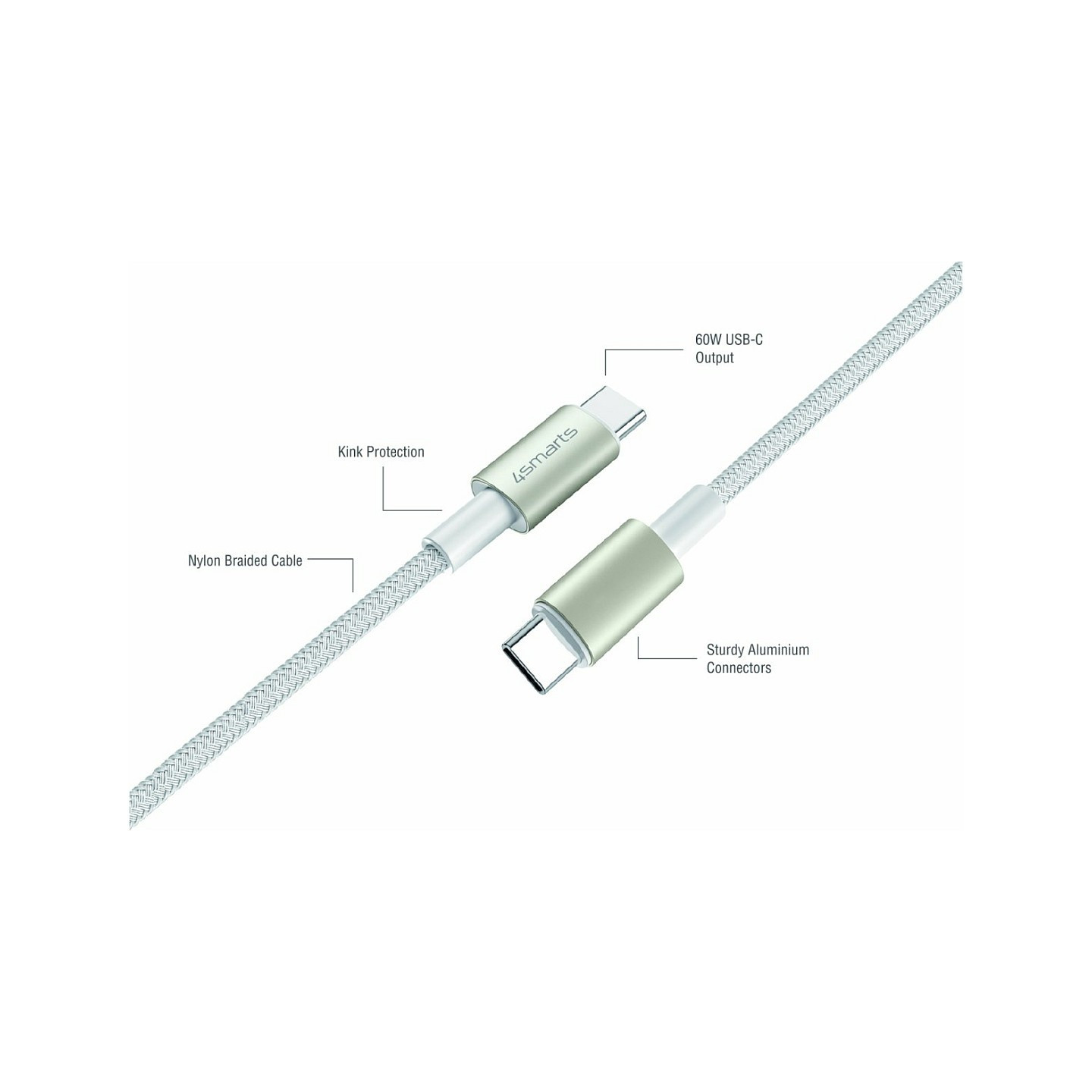 4smarts USB-C auf USB-C Kabel PremiumCord 60W 3erSet wei silb — Buy in Cyprus with Fast Delivery