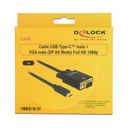 USB C to VGA Stecker DP-Alt Mode Full HD 1080p 1 m schwarz Delock — Buy in Cyprus with Fast Delivery