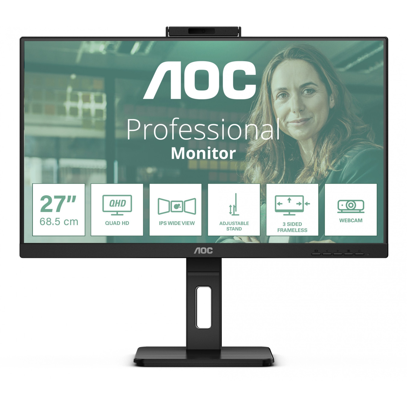 AOC Q27P3QW - 27-inch QHD IPS Monitor - 2560x1440, 75Hz, 4ms, USB 3.2 Hub, Height-Adjustable, Black