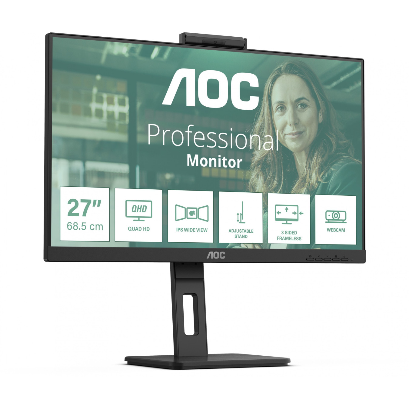 AOC Q27P3QW - 27-inch QHD IPS Monitor - 2560x1440, 75Hz, 4ms, USB 3.2 Hub, Height-Adjustable, Black