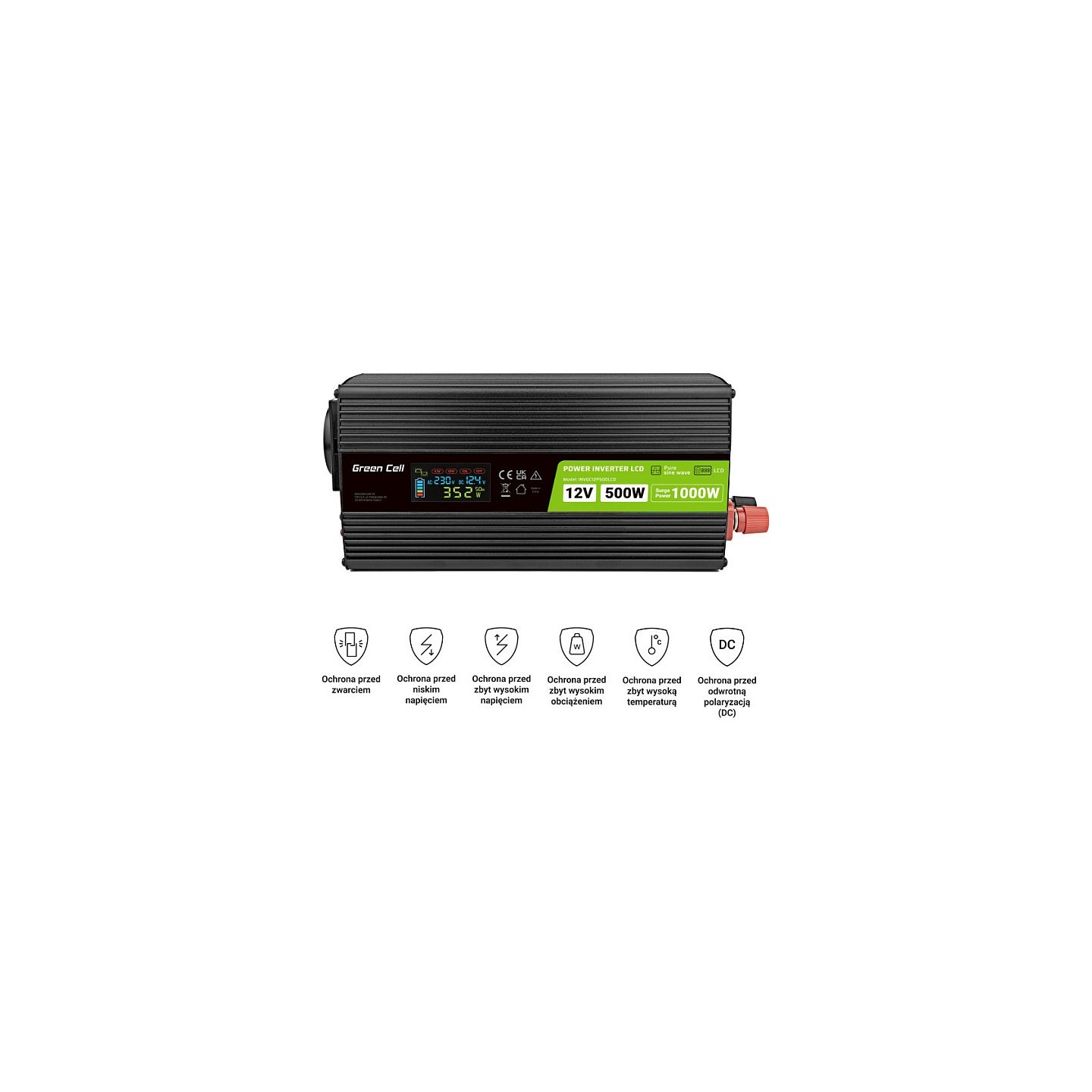 Green Cell KFZ Spannungswandler Power Inverter 12V to 230V 500W 1000W Display — Buy in Cyprus with Fast Delivery