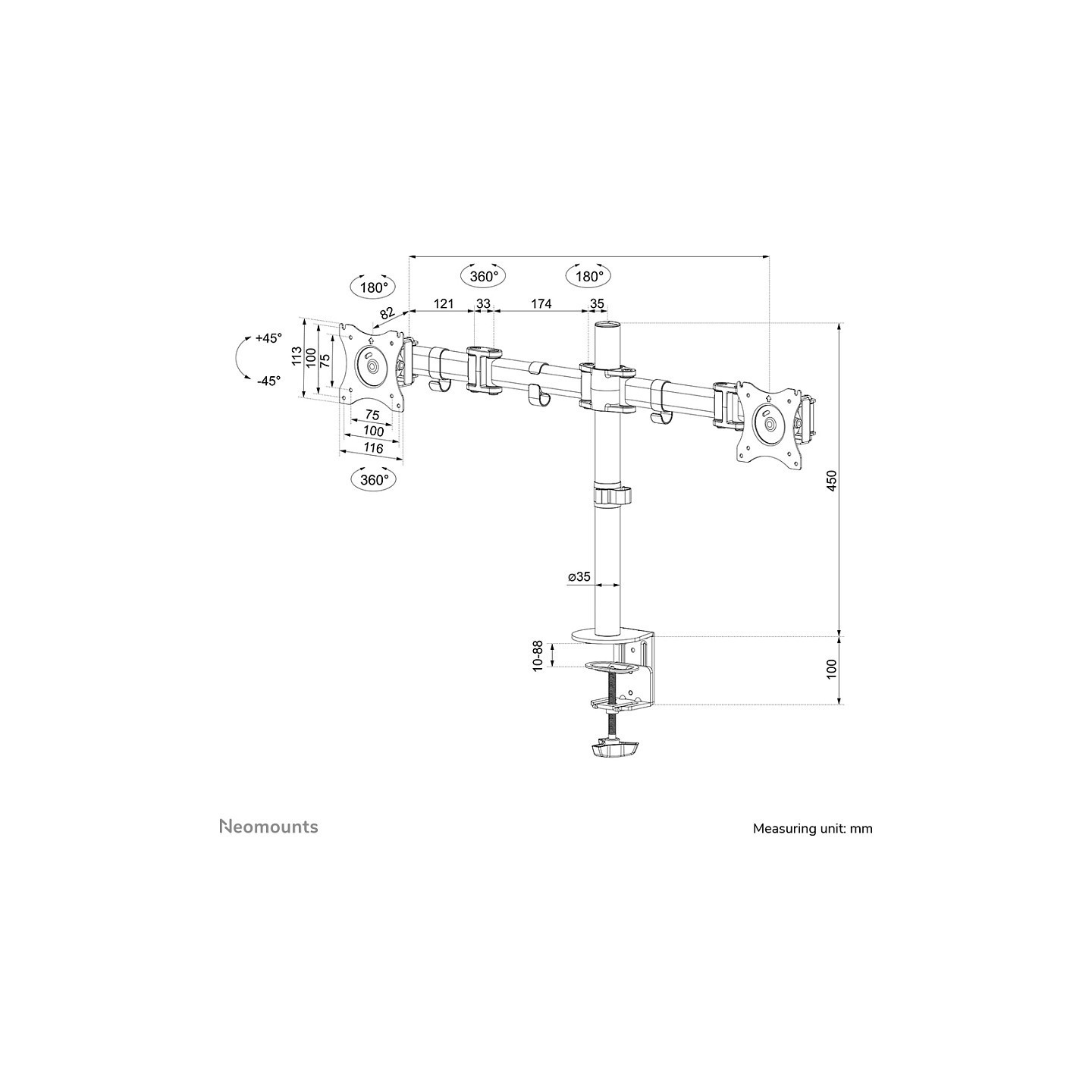Neomounts Tischhalterung für 2 LCD-Display (10'-27') vollbeweglich - Schwarz — Buy in Cyprus with Fast Delivery