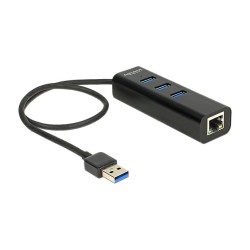 DeLock USB 3.0 Hub 3 Port + 1 Port Gigabit LAN 10 100 1000 Mb s - Hub - 3 Anschlüsse — Buy in Cyprus with Fast Delivery
