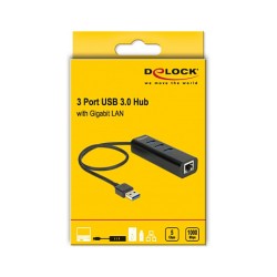 DeLock USB 3.0 Hub 3 Port + 1 Port Gigabit LAN 10 100 1000 Mb s - Hub - 3 Anschlüsse — Buy in Cyprus with Fast Delivery
