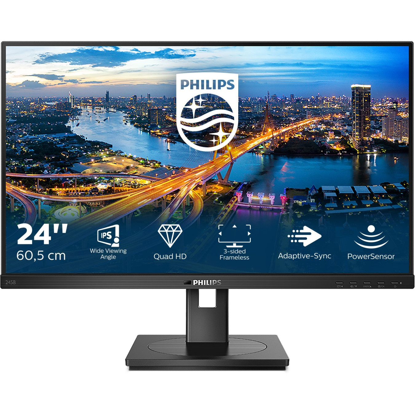 Philips B Line 245B1/00 - 24" QHD IPS Monitor (2560x1440), 75Hz, 4ms, Height/Pivot, Built-in Speakers, Black