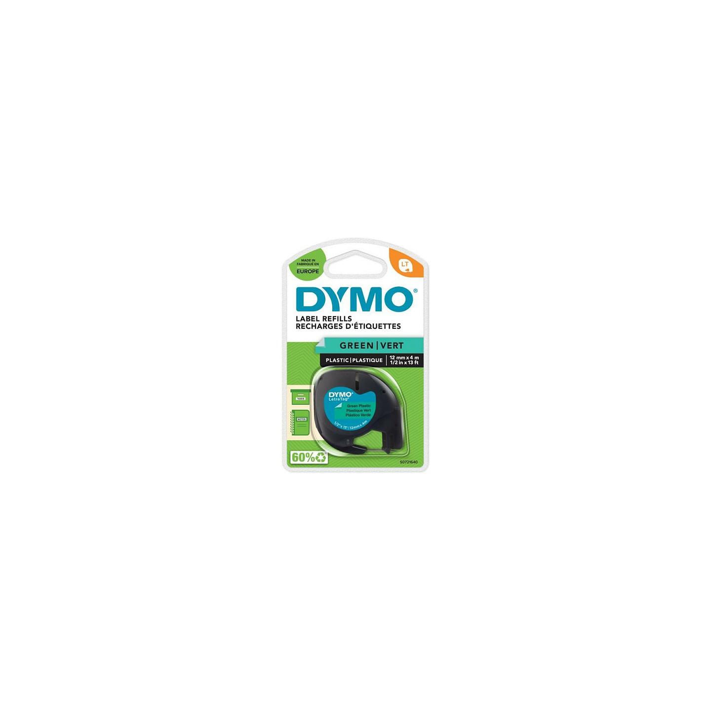 Dymo LabelWriter - LetraTag Kunststoff Etiketten - 12 mm x 4 m - Schwarz auf Grün - (S0721640)