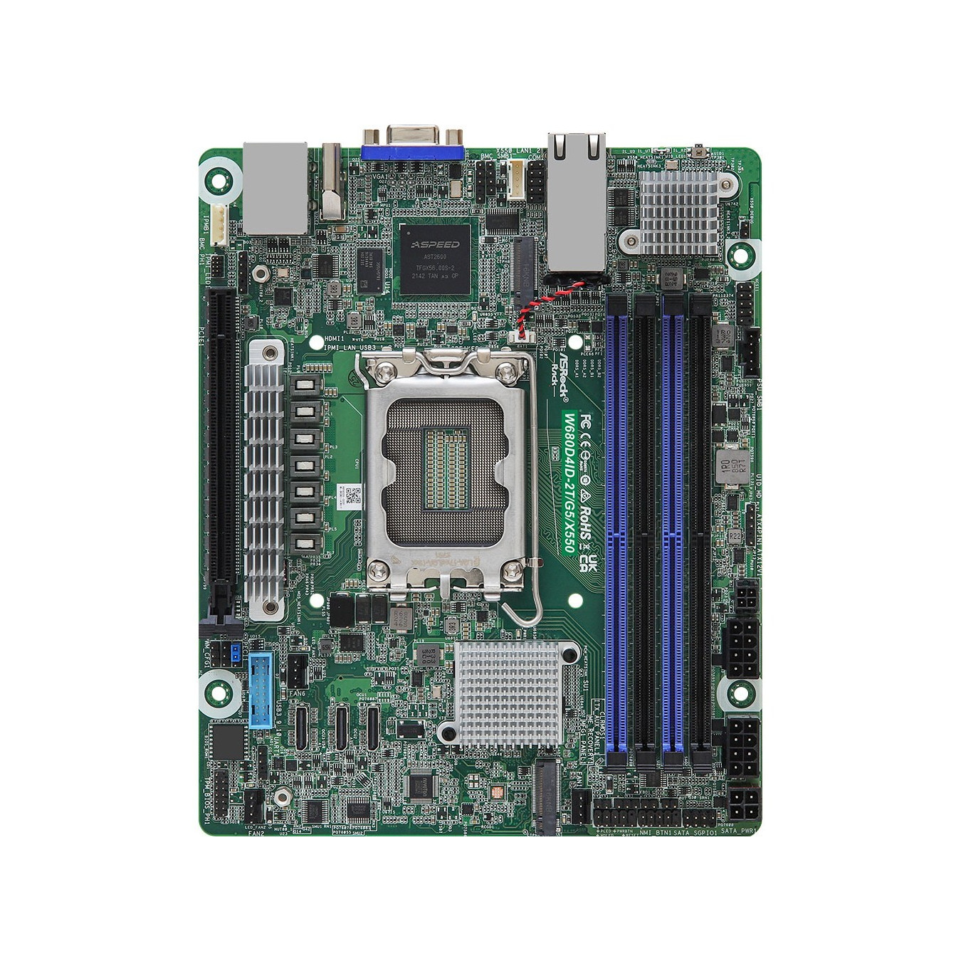 ASRock W680D4ID-2T/G5/X550 Mini-DTX Motherboard - LGA1700, DDR5, 48GB Max, PCIe 4.0, Dual 10GbE
