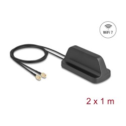 Delock WiFi 7 Antenne 2 x RP-SMA Stecker 2.4 - 4.0 dBi omnidirektional mit magnetischem Standfuß und Anschlusskabel U...