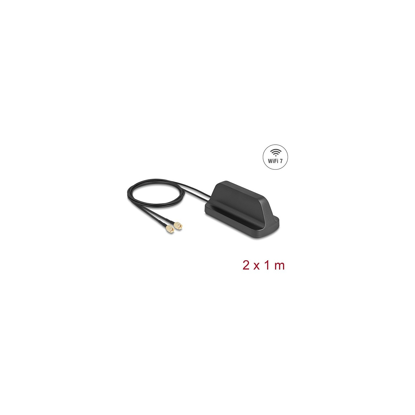 Delock WiFi 7 Antenne 2 x RP-SMA Stecker 2.4 - 4.0 dBi omnidirektional mit magnetischem Standfuß und Anschlusskabel U...