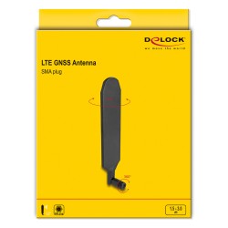 Delock LTE GNSS Antenne SMA Stecker 1.5 - 3.0 dBi omnidirektional drehbar mit Kippgelenk schwarz