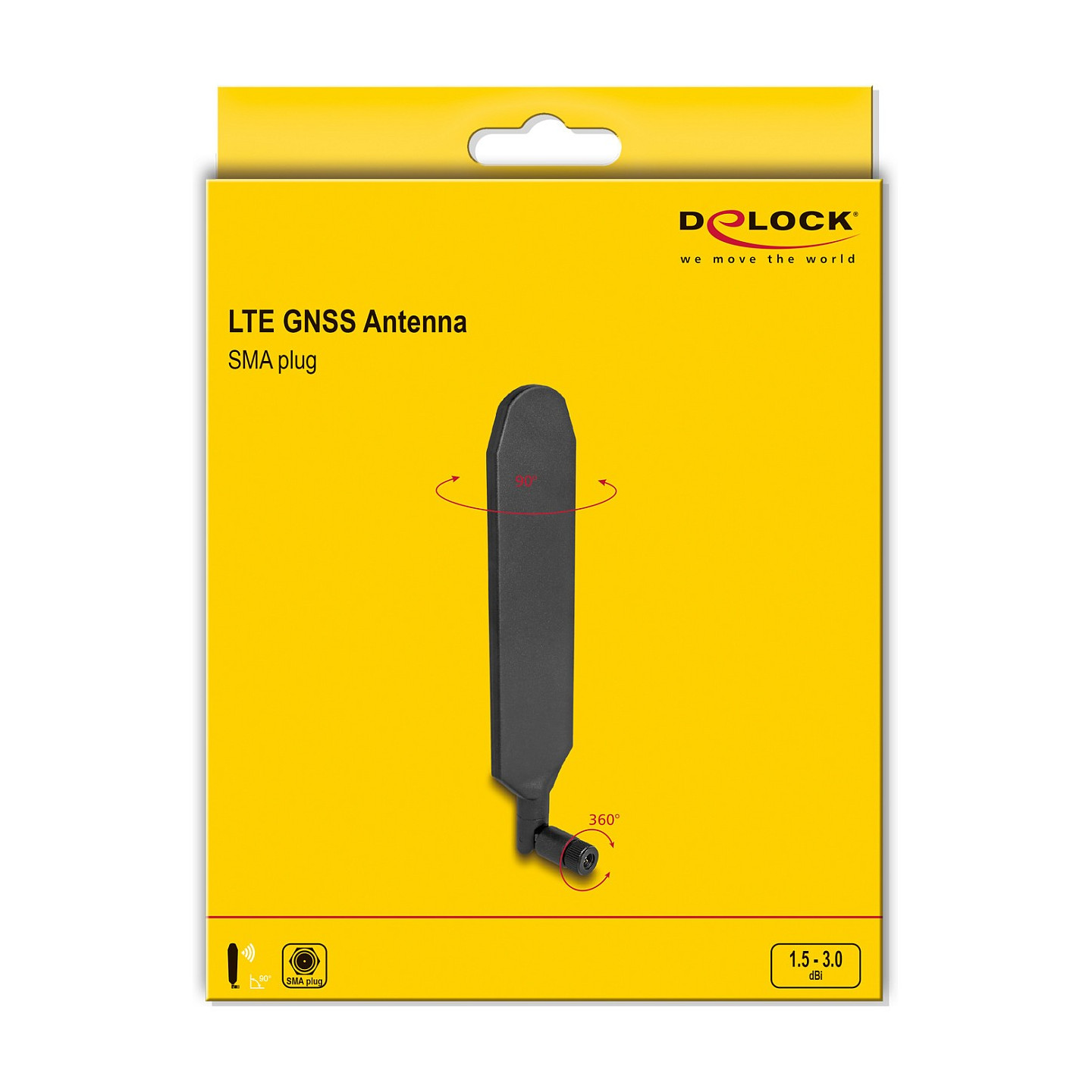 Delock LTE GNSS Antenne SMA Stecker 1.5 - 3.0 dBi omnidirektional drehbar mit Kippgelenk schwarz