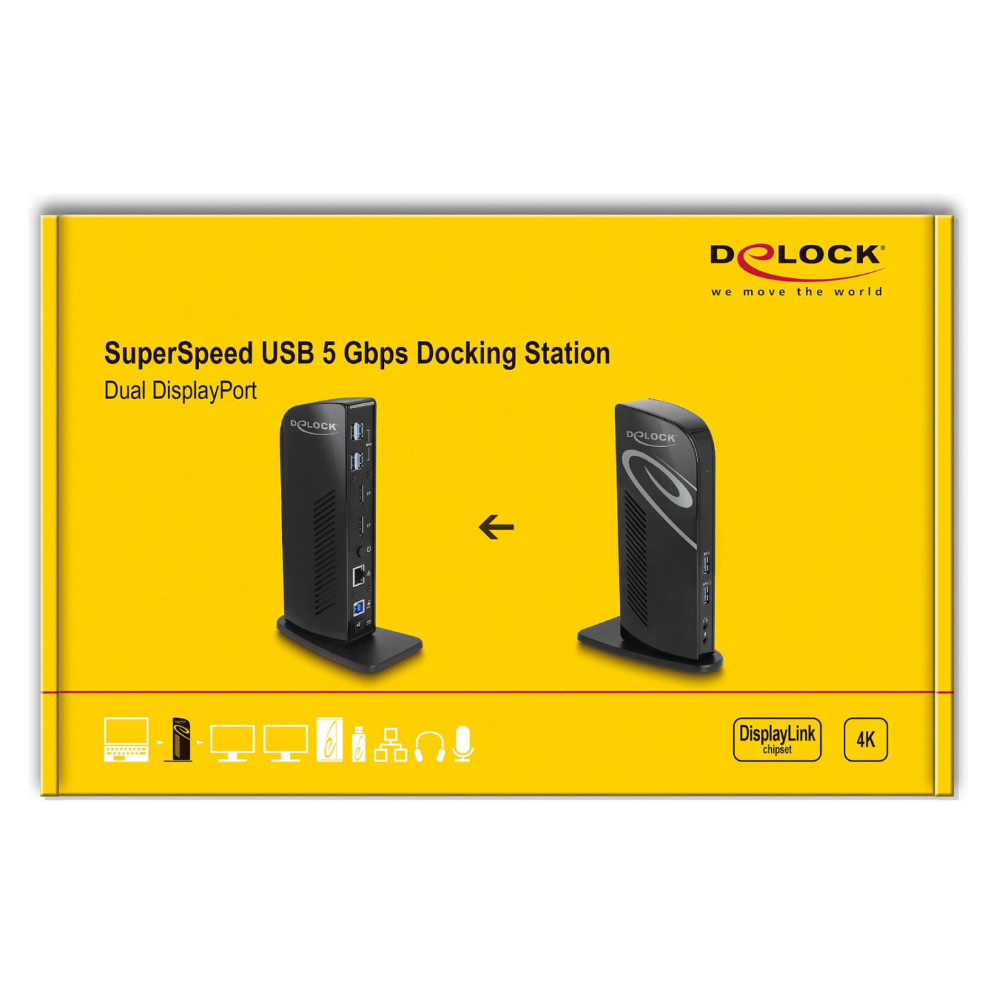 D DeLOCK Dockingstation 4xUSB3.2 2xDisplayPort 4K RJ45 Ethernet Audio Black — Buy in Cyprus with Fast Delivery