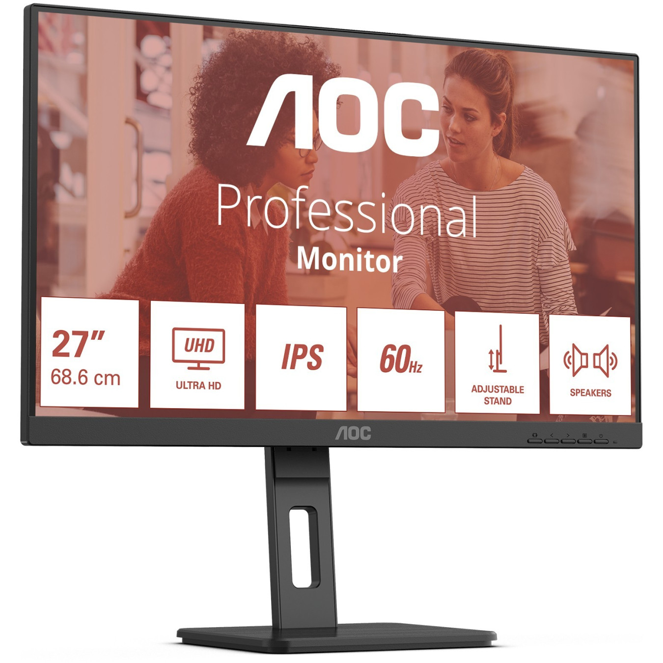 AOC U27E3UF - 27in 4K (3840x2160) IPS LED Monitor, 4ms GTG, 60Hz, Height-Adjustable, Black — Buy in Cyprus with Fast Delivery