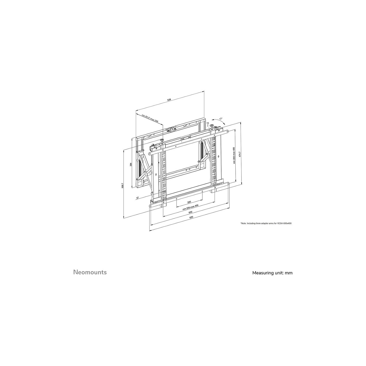 Neomounts WL95-800BL1 Push-to-Pop-Out Videowall-Wandhalterung für 42-70' Bildschirme - Schwarz