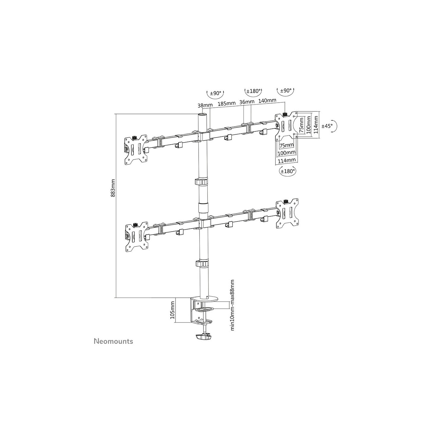 Neomounts FPMA-D550D4BLACK bewegliche Tischhalterung für 4 Bildschirme 13'-32' - Schwarz — Buy in Cyprus with Fast Delivery