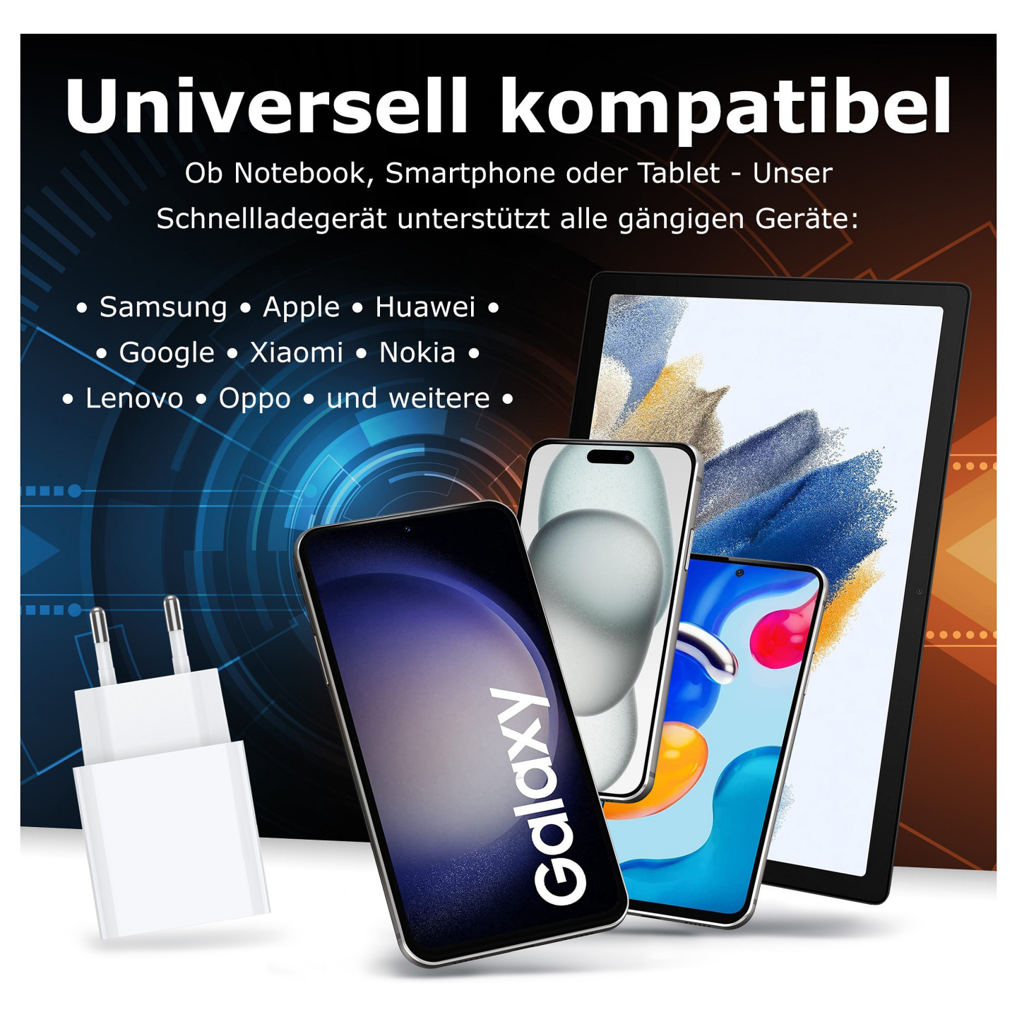 PEDEA 30W USB-C (PD) Schnellladegerät - 2-Ports Mehrfach Handy-Ladegerät mit USB-C und USB-A. weiß