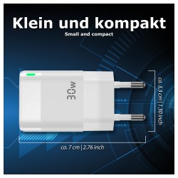 PEDEA 30W USB-C (PD) Schnellladegerät - 2-Ports Mehrfach Handy-Ladegerät mit USB-C und USB-A. weiß