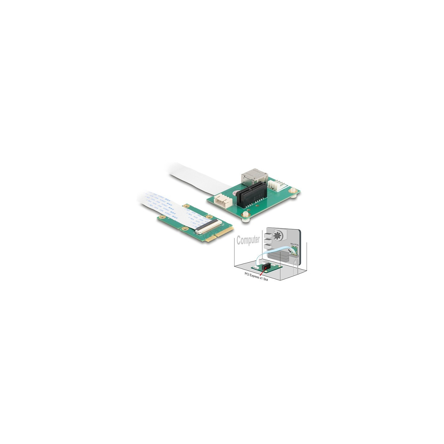 Konverter Mini PCIe Stecker zu PCI Express x1 Slot mit flexiblem Kabel und USB Port — Buy in Cyprus with Fast Delivery