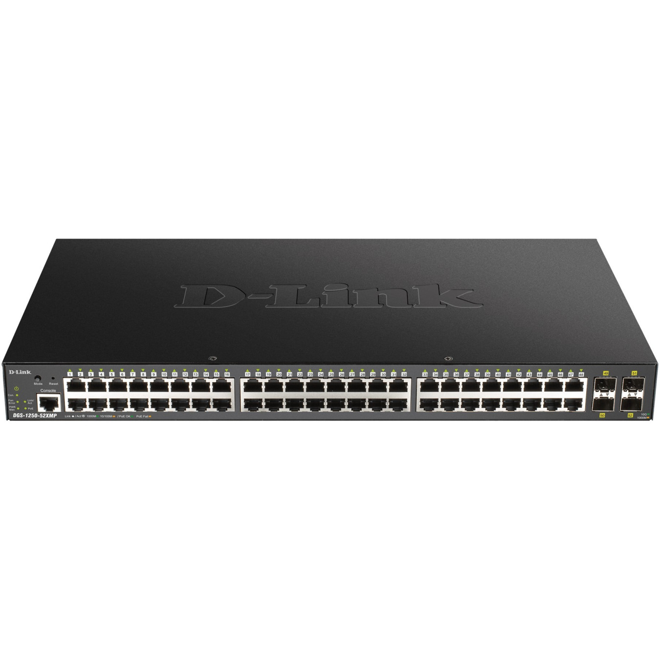 D-Link DGS-1250-52XMP - 52-Port Smart Managed PoE+ Switch, 48x Gigabit RJ45 + 4x 10G SFP+, Black
