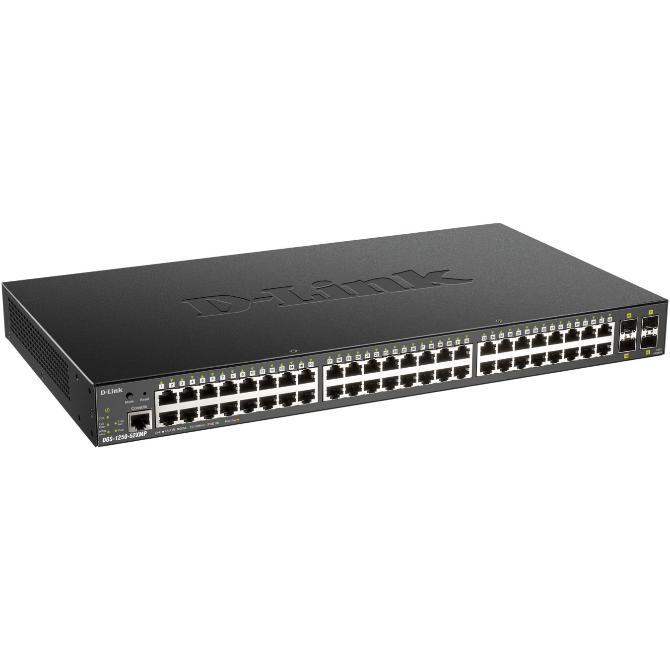 D-Link DGS-1250-52XMP - 52-Port Smart Managed PoE+ Switch, 48x Gigabit RJ45 + 4x 10G SFP+, Black