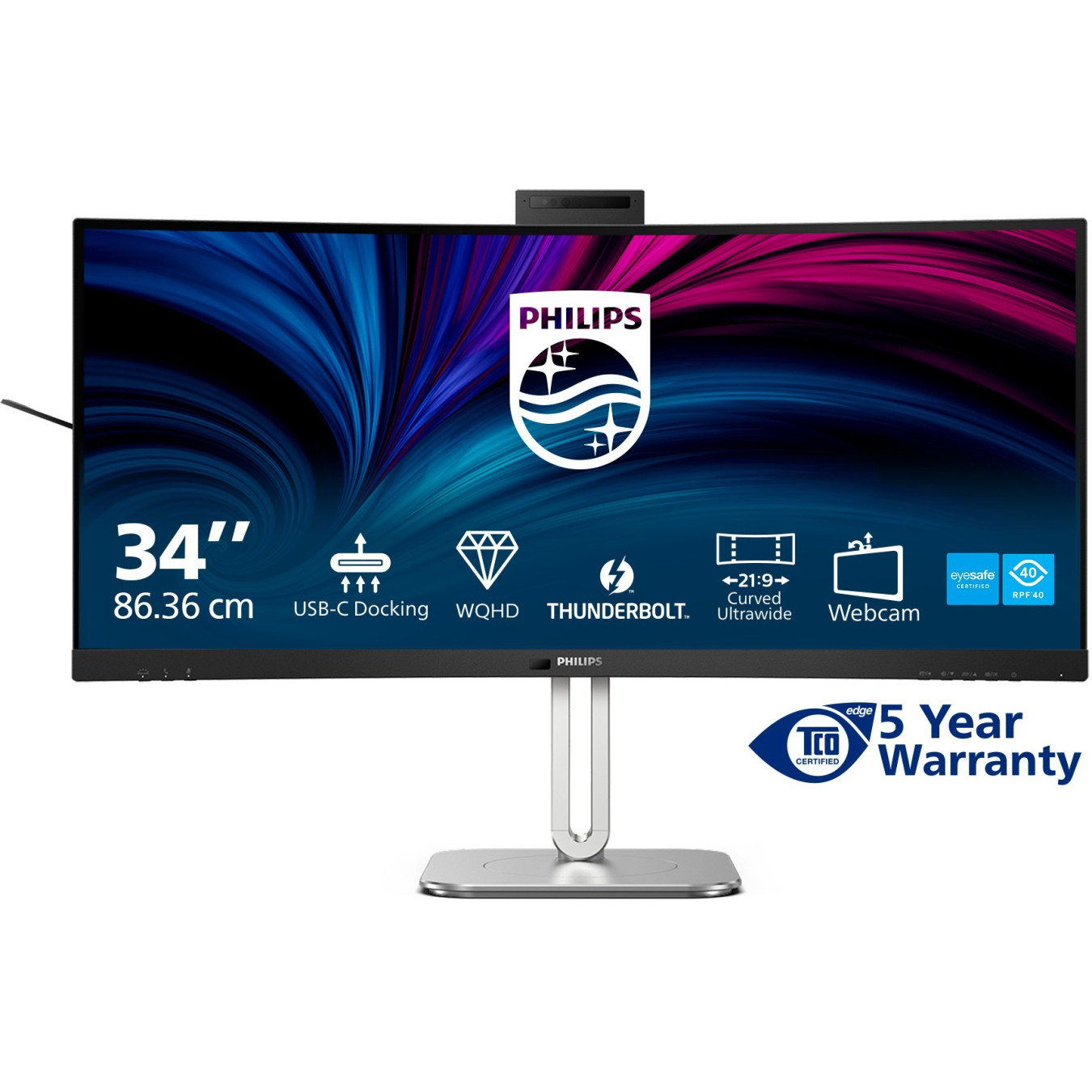 Philips 34B2U6603CH - 34in (86.4cm) Curved UWQHD 3440x1440 VA 120Hz USB-C HDMI DP - Grey — Buy in Cyprus with Fast Delivery