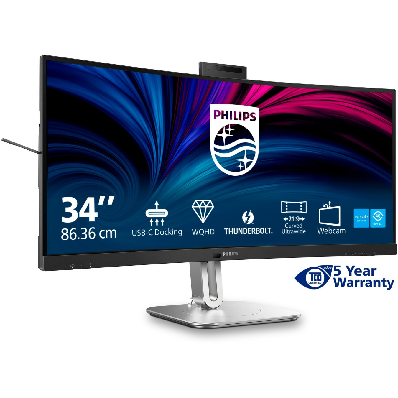 Philips 34B2U6603CH - 34in (86.4cm) Curved UWQHD 3440x1440 VA 120Hz USB-C HDMI DP - Grey — Buy in Cyprus with Fast Delivery