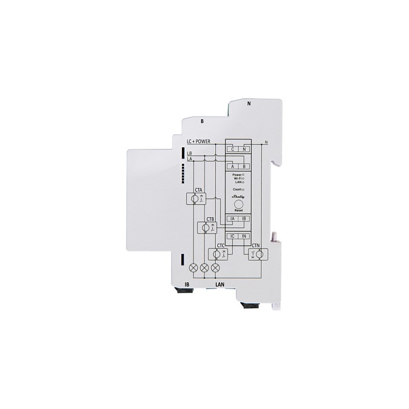 Shelly Relais 'Pro 3EM 120A' WLAN LAN Stromzähler Inkl. 3x 120A Klemmen Messfunktion BT DIN-Rail