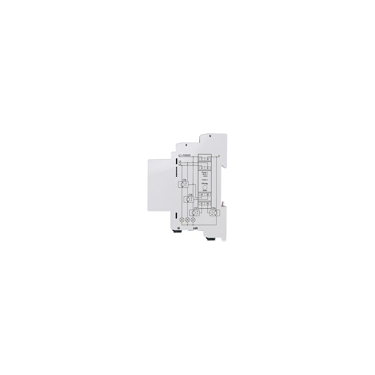 Shelly Relais 'Pro 3EM 120A' WLAN LAN Stromzähler Inkl. 3x 120A Klemmen Messfunktion BT DIN-Rail