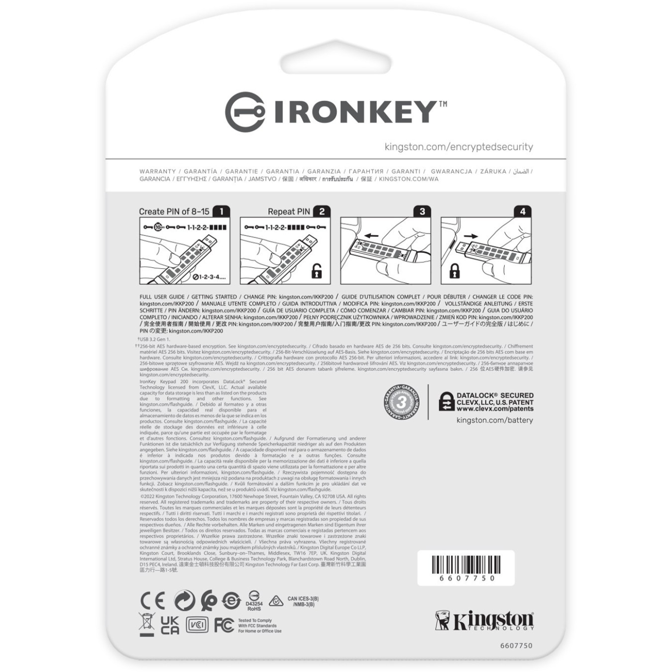 Kingston IronKey Keypad 200 - 256GB Blue USB-A 3.2 Gen1 Secure AES-256 Hardware-Encrypted USB Stick