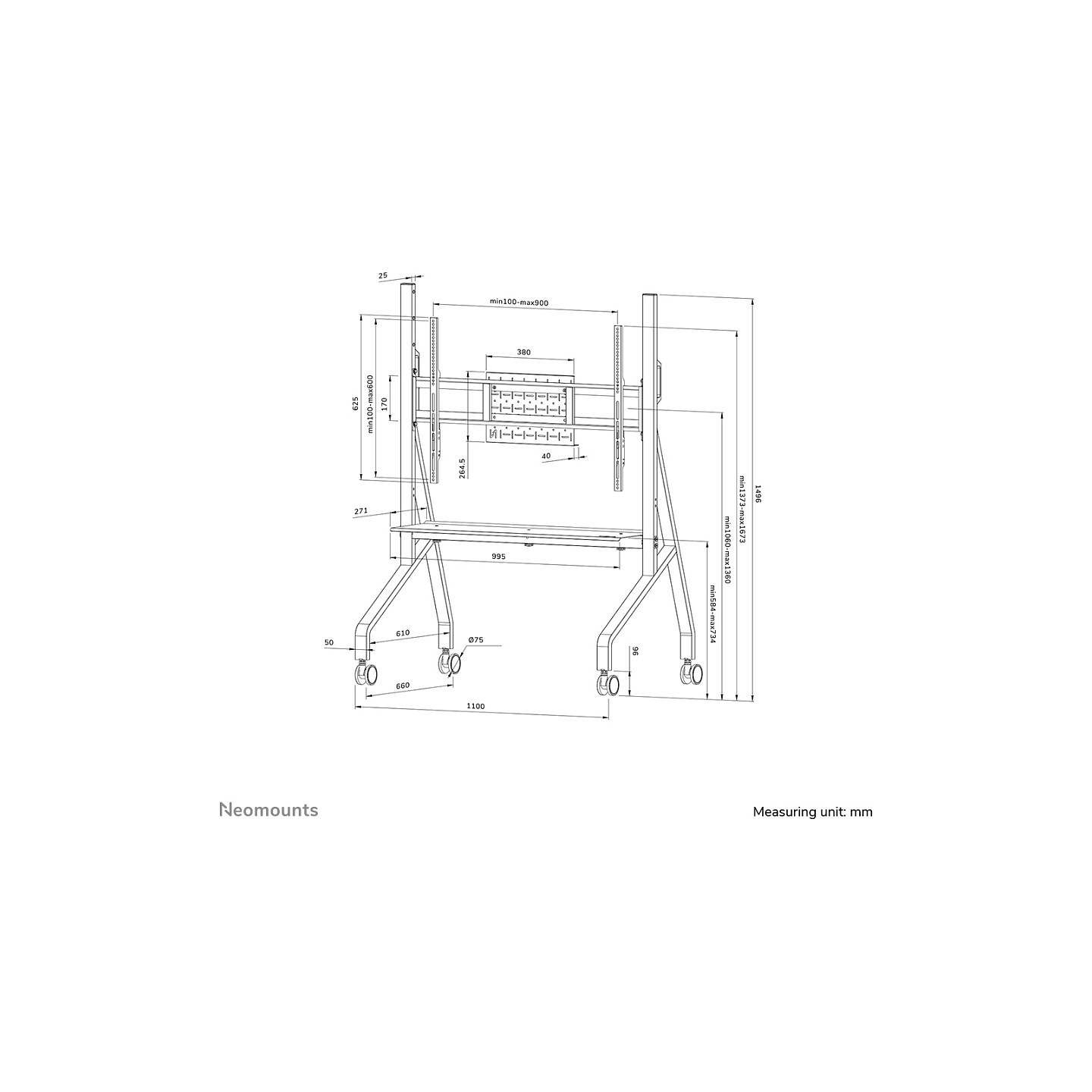 Neomounts FL50-525BL1 mobiler Bodenständer für 55-86' Bildschirme - Schwarz — Buy in Cyprus with Fast Delivery