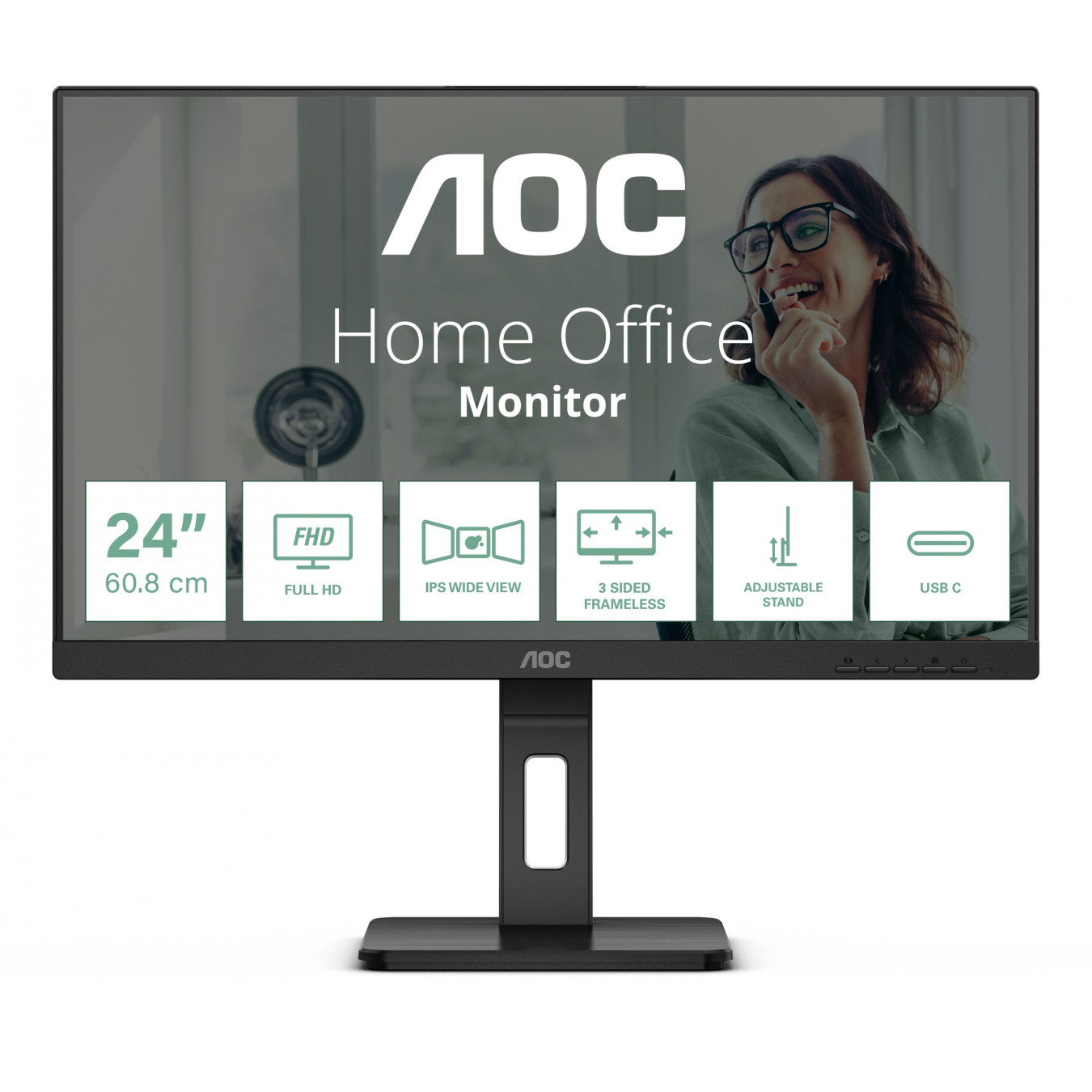 AOC Pro-line 24P3CV - 23.8" FHD IPS Monitor, 75Hz 4ms - USB-C, DP, HDMI, Speakers, Pivot, Black