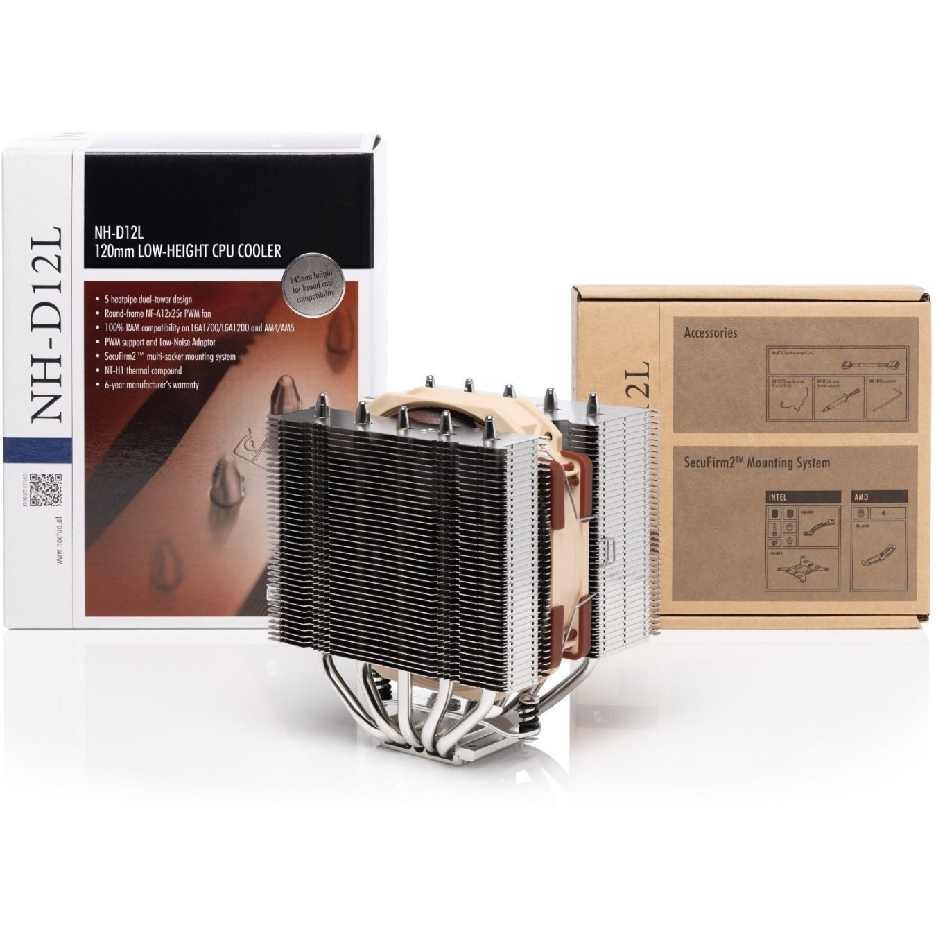Noctua NH-D12L - 120mm CPU Air Cooler - Beige/Brown, 12V, 450-2000 RPM, LGA1700/LGA1200 Compatible