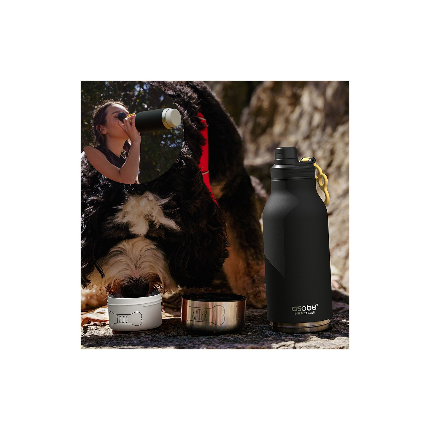 Asobu - Dog Bowl Buddy - Edelstahlflasche mit 2 Npfen Schwarz — Buy in Cyprus with Fast Delivery