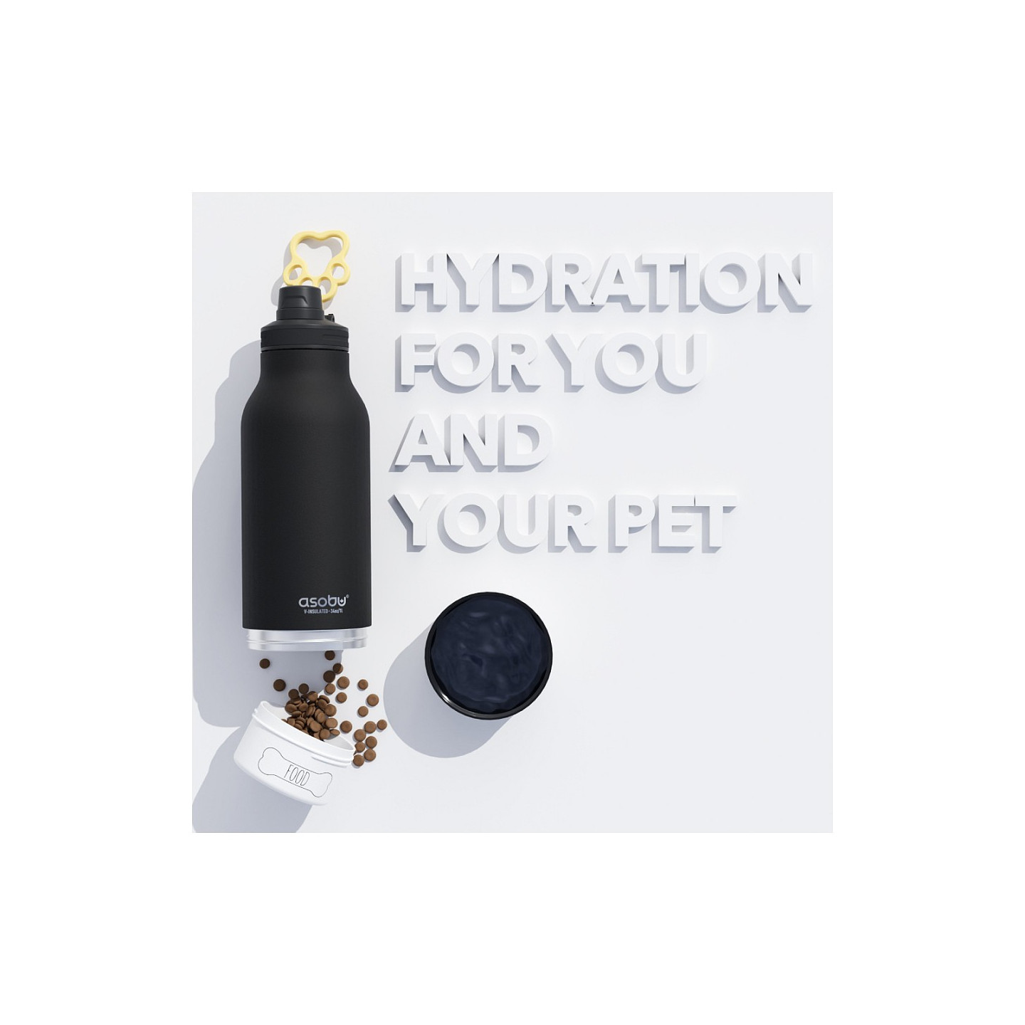 Asobu - Dog Bowl Buddy - Edelstahlflasche mit 2 Npfen Schwarz — Buy in Cyprus with Fast Delivery