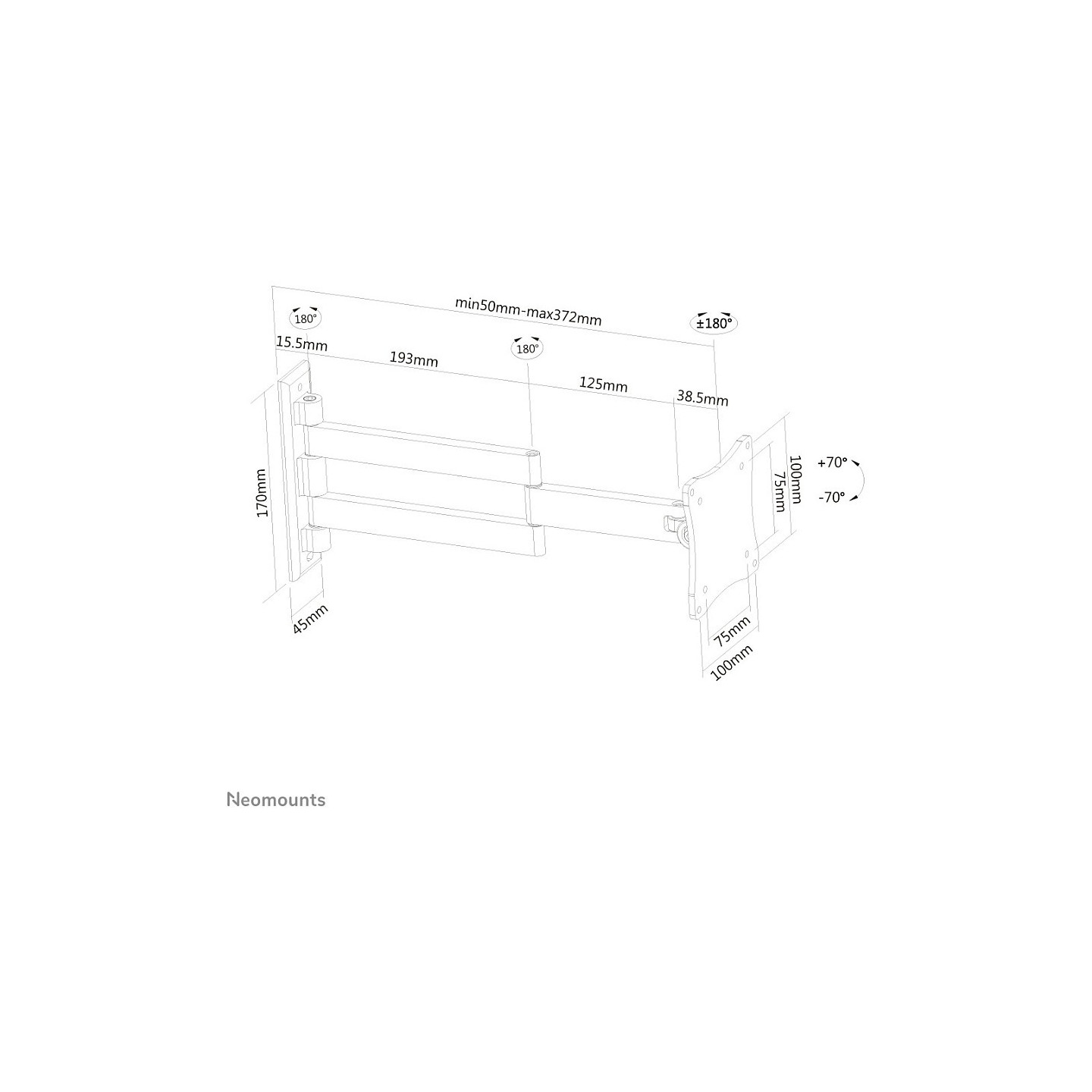 Neomounts FPMA-W830BLACK Wandhalterung mit drei Drehpunkten für Flachbildschirme bis 27' (69 cm)