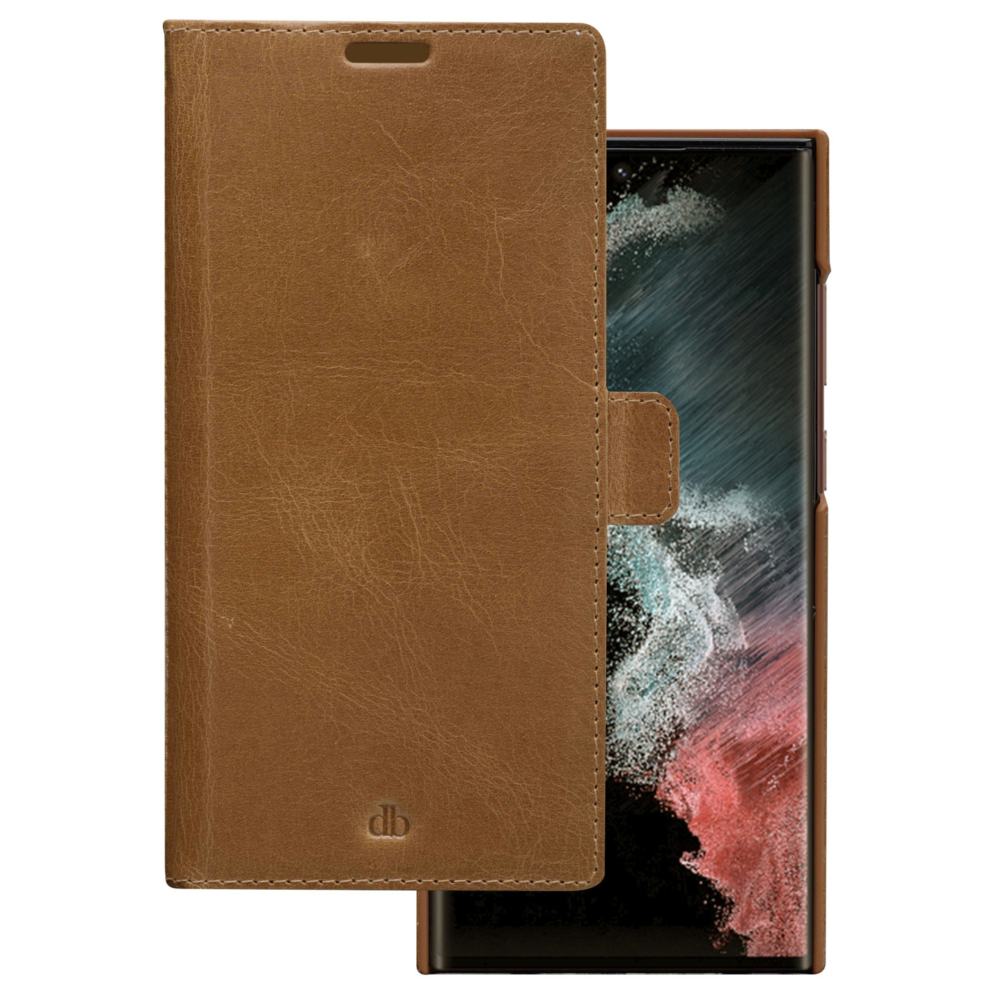 dbramante1928 Lynge - Flip-Hlle fr Mobiltelefon - genarbtes Leder - Hellbraun - fr Samsung Galaxy S22 Ultra