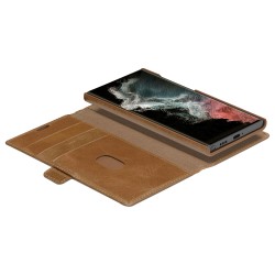 dbramante1928 Lynge - Flip-Hlle fr Mobiltelefon - genarbtes Leder - Hellbraun - fr Samsung Galaxy S22 Ultra