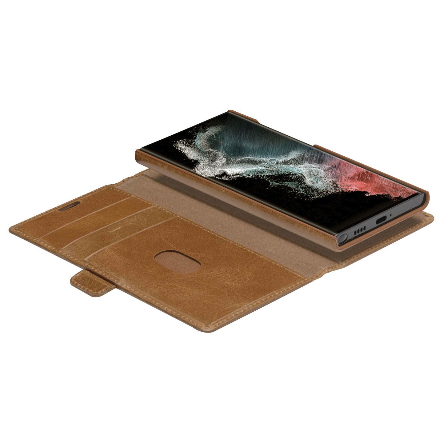 dbramante1928 Lynge - Flip-Hlle fr Mobiltelefon - genarbtes Leder - Hellbraun - fr Samsung Galaxy S22 Ultra