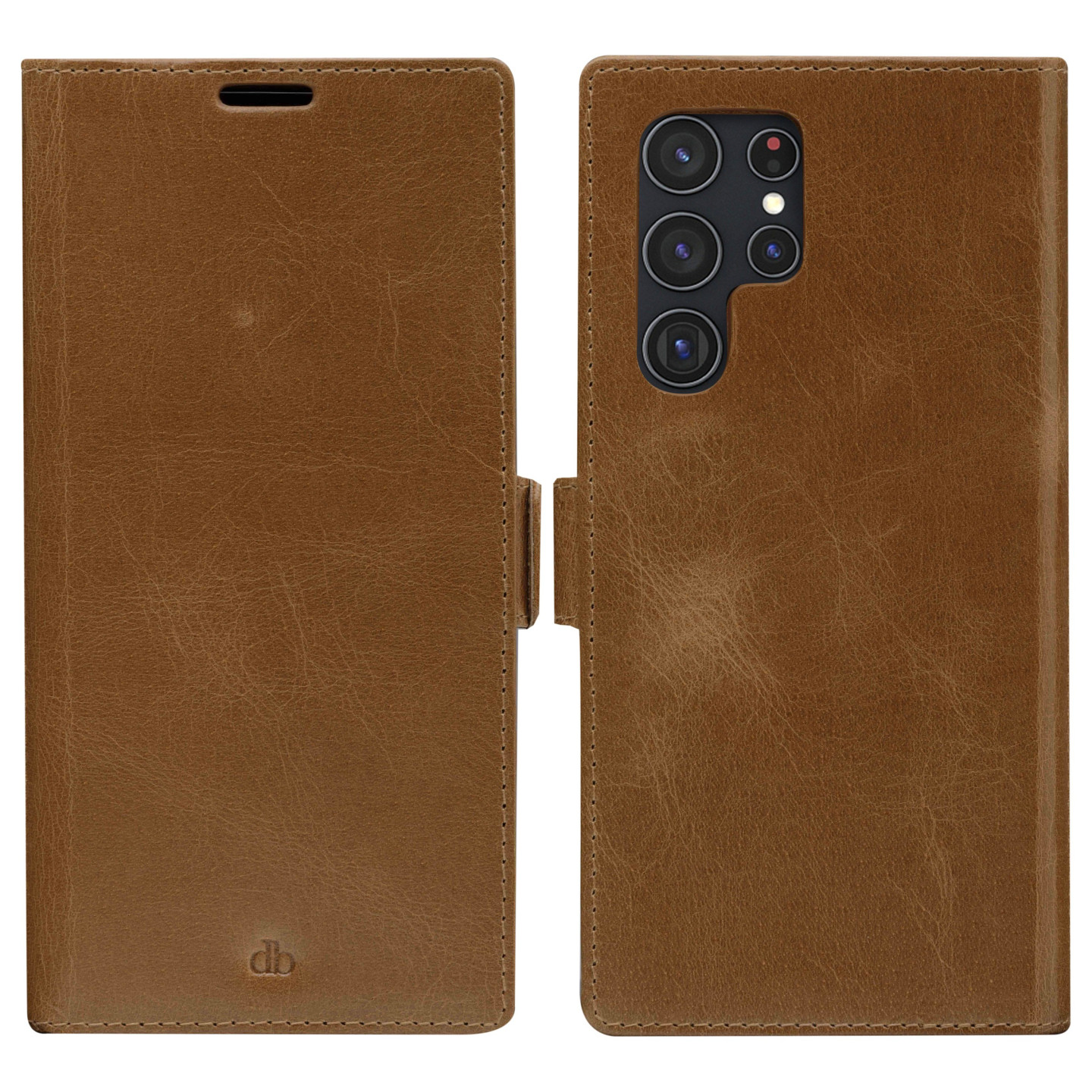 dbramante1928 Lynge - Flip-Hlle fr Mobiltelefon - genarbtes Leder - Hellbraun - fr Samsung Galaxy S22 Ultra