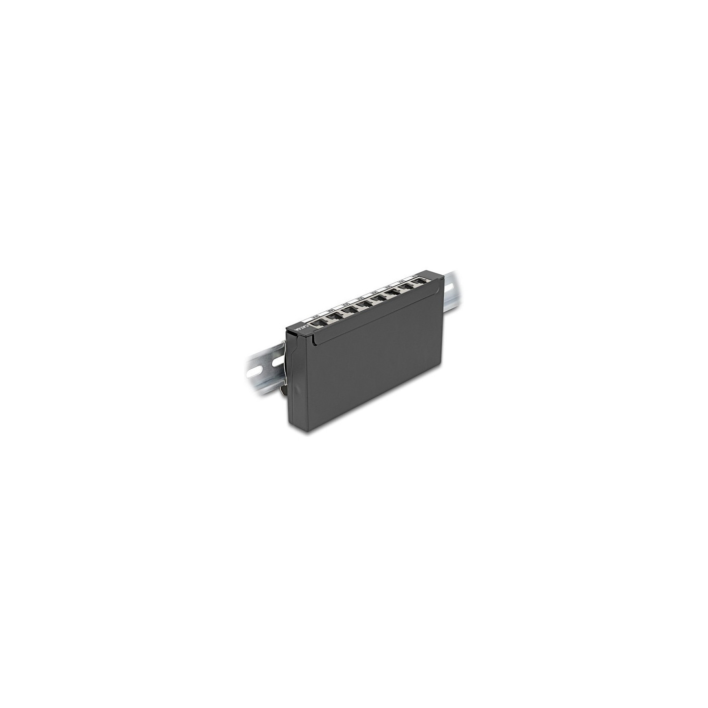 Delock Mini Desktop Patchpanel RJ45 Buchse 8 Port Cat.6A geschirmt schwarz - zur Montage an Tisch. Wand oder Hutschiene